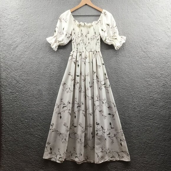 Moosta Magnolia Printl Midi Dress Ivory 2 - Picture 1 of 3